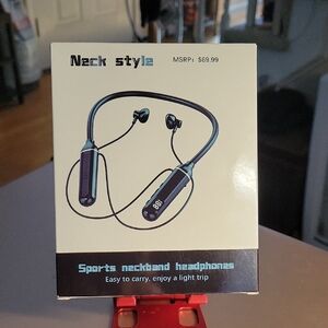 Sports Neckband Headphones - Black with Blue - NEW